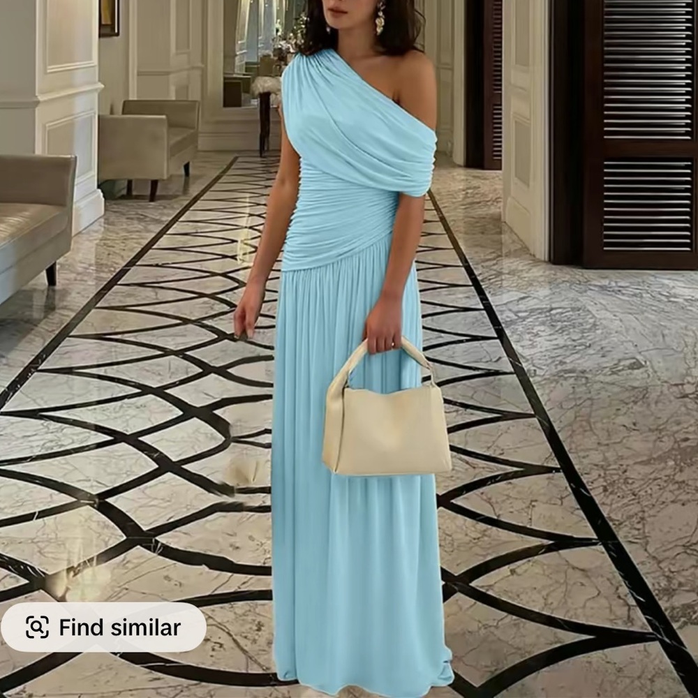 Elegant One-Shoulder Blue Dress